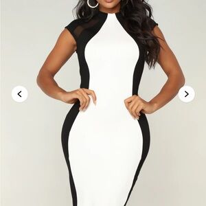 Fashion Nova Black and White Midi Dress